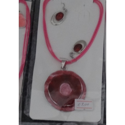 Ketting roze cirkel met bijpassende oorbellen